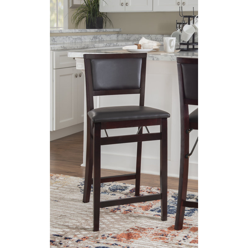 Phaedra Foldable Counter / Bar Stool with Upholstered Seat & Back, Espresso  Faux Leather, Counter Stool (24" Seat Height)