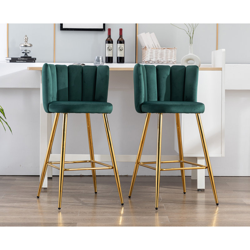 Tabouret Lalo, Tissu vert / cadre doré