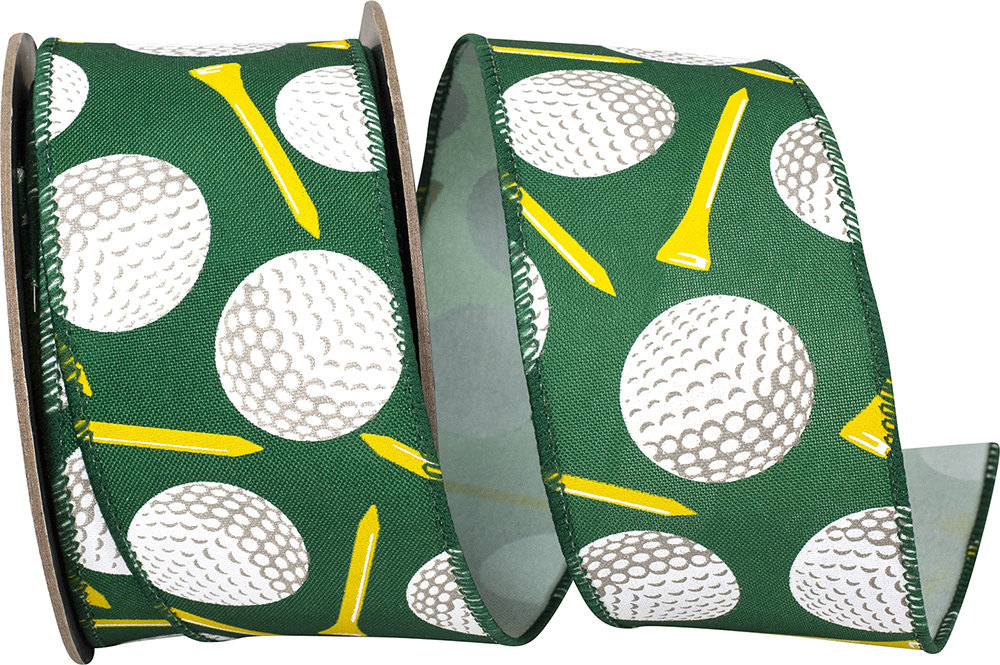 Ophelia & Co. 2-1/2 inch Golf Balls And Tees Linen Wired Edge Ribbon ...