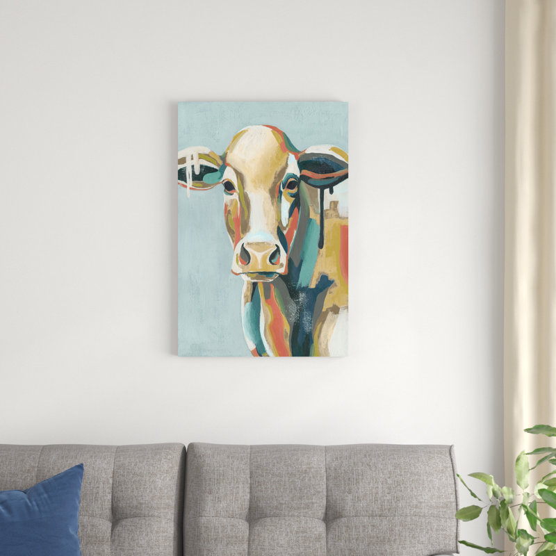 «Colorful Cows I» par Grace Popp - reproduction d'art sur toile, H 30 po x l 20 po