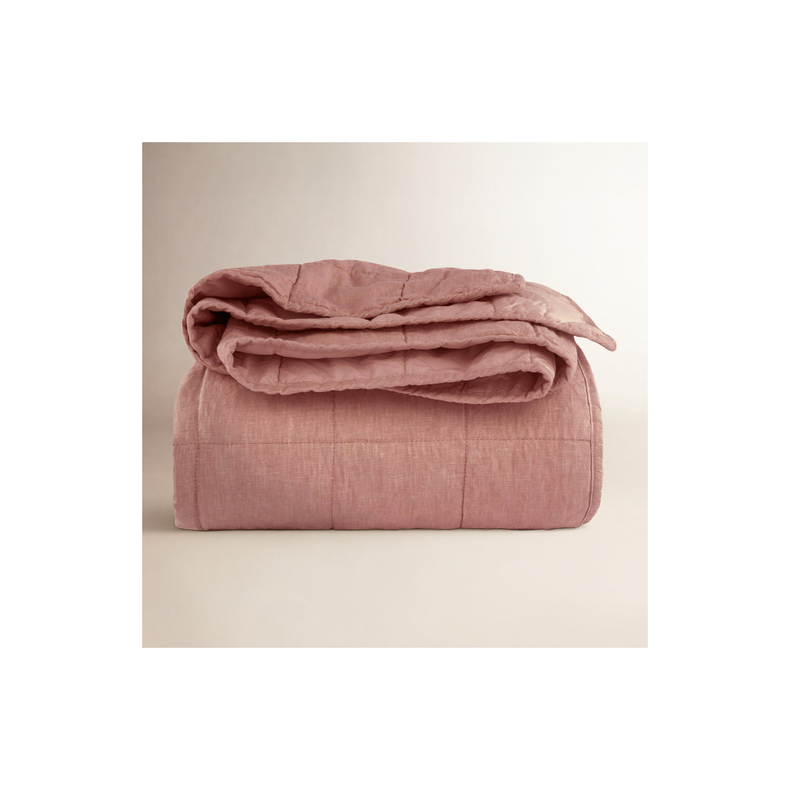 French Linen Box Stitch Quilt, Twin Quilt, Clay