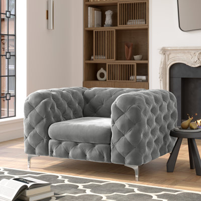 Willa 48" Wide Tufted Polyester / Velvet Chesterfield Accent Chair with Black / Chrome Legs by Willa Arlo Interiors