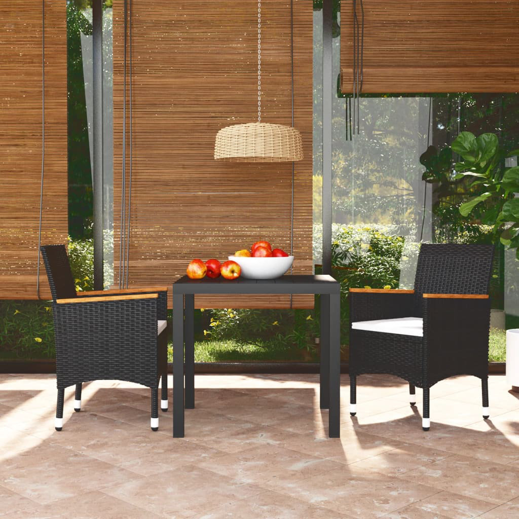 Vidaxl 3-Tlg. Garten-Essgruppe Mit Kissen Poly Rattan Schwarz