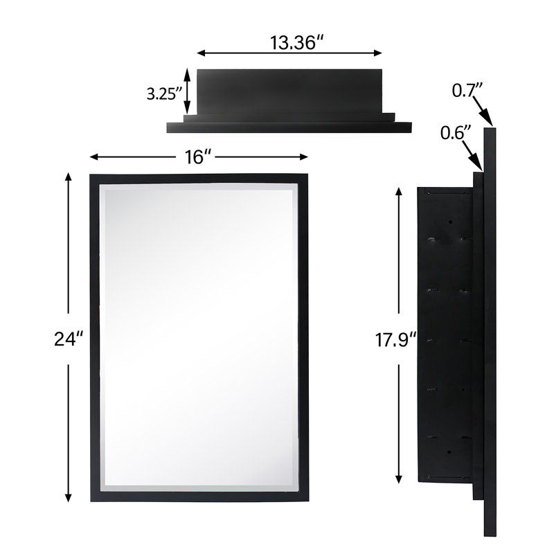 Armoire à pharmacie encastrée avec 2 tablettes réglables, Noir mat