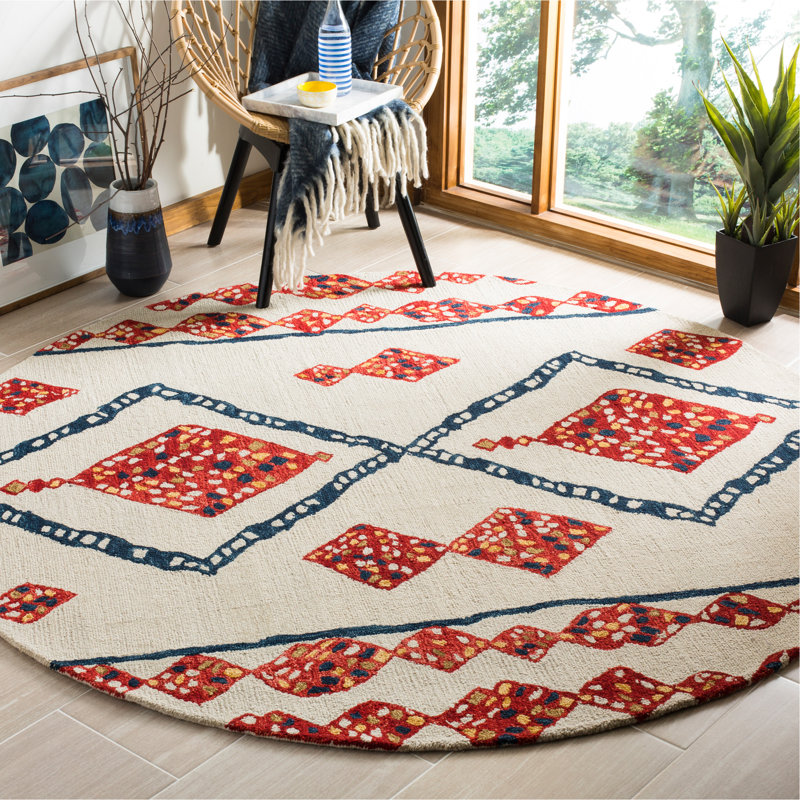 Yeager Hand Tufted Wool Geometric Rug, Round 7'
