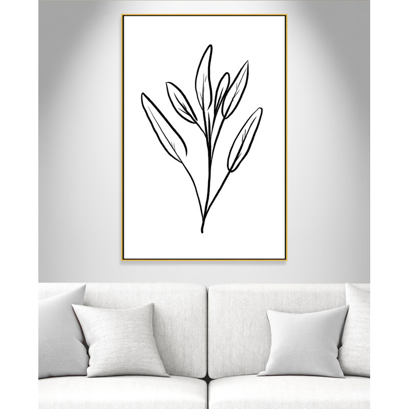 Fleurs simples 2 - reproduction de dessin, Toile encadrée d'or, H 61,5 po x l 41,5 po x P 2 po