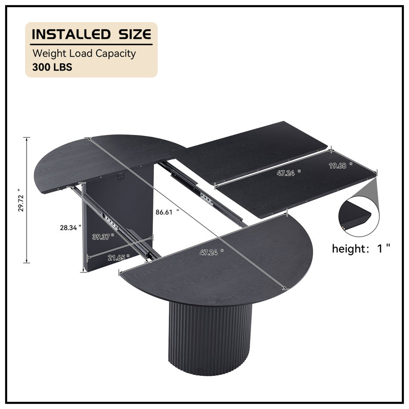 Black Solid Wood Round to Oval Extendable Dining Table