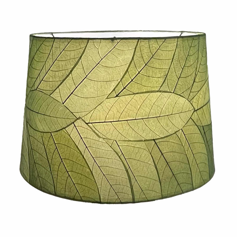 Abat-jour tambour en vraies feuilles de cacao (à visser) en vert, H 12 po x l 18 po x P 18 po