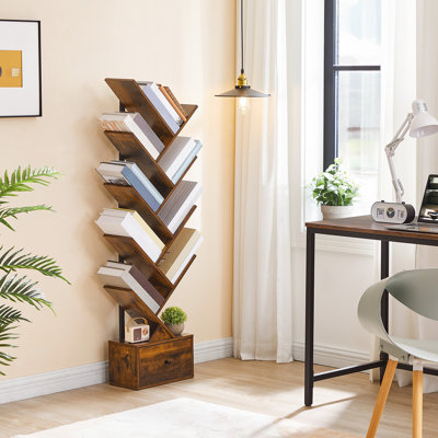 9-Tier Bookcase Tree Bookshelf with Drawer
