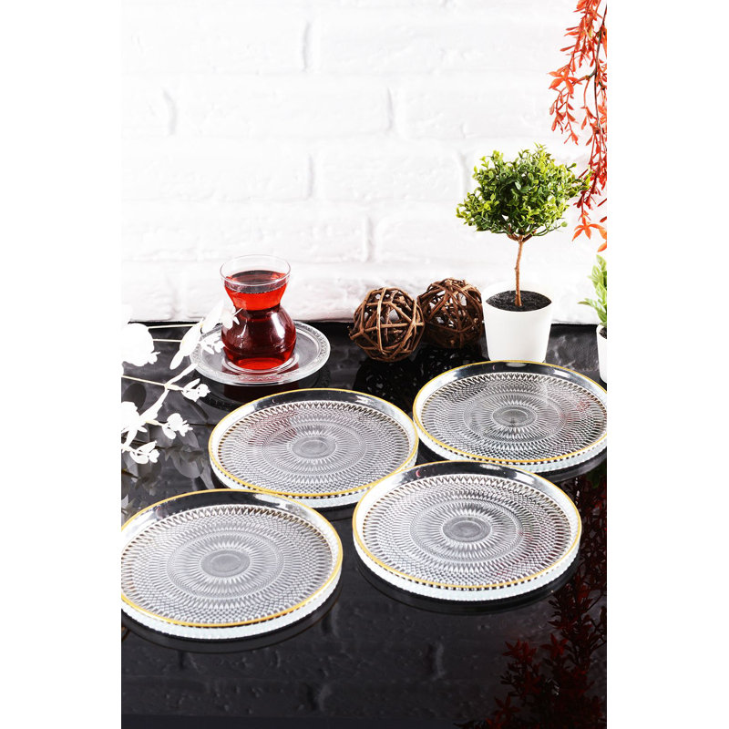 Ensemble d'assiettes à dessert Elegant (4 pièces), verre transparent, 6,3 pouces | Fabrication 100% verre durable | Parfait pour servir des desserts, des hors-d'œuvre et des salades | Ajout élégant à toute table