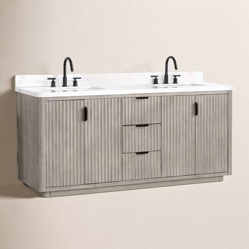 Ensemble de meuble-lavabo double 72 "Adela, Noir, noir, noir, noir, Blanc, Doré