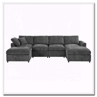 Modern Lounge Chair Set with Soft Chenille Fabric, Solid Wood Frame and Ottoman