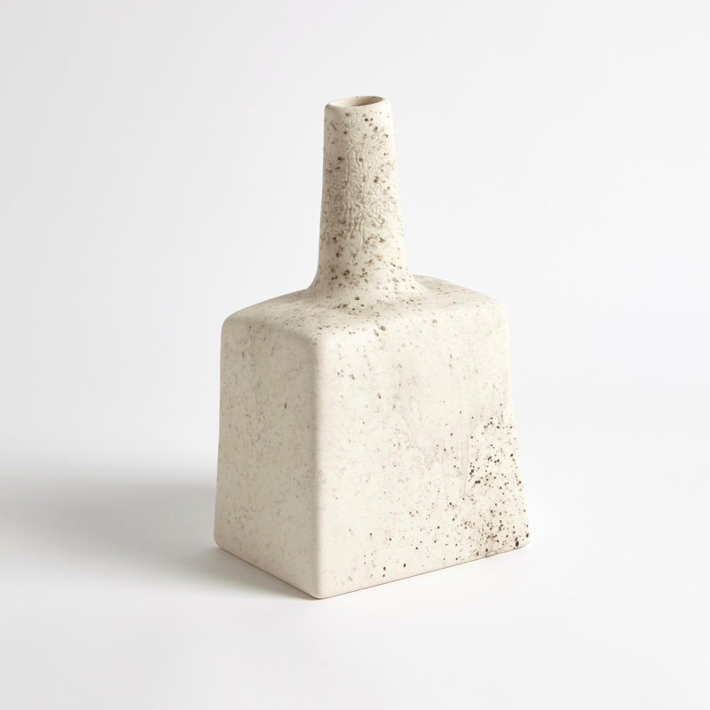 Tall Stack Ivory Ceramic Table Vase, 12" H x 7" W x 5.5" D