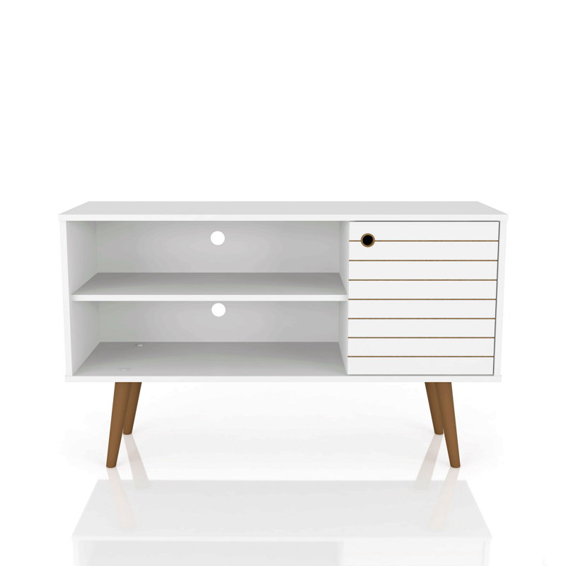 Liberty 43" Mid-Century Modern 3-Shelf TV Stand for TVs up to 43" in White, White