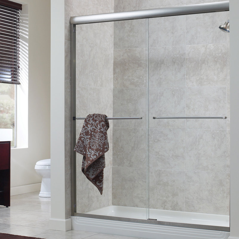 Cove 72" H Bypass Semi-Frameless Shower Door, Brushed Nickel, Clear Glass