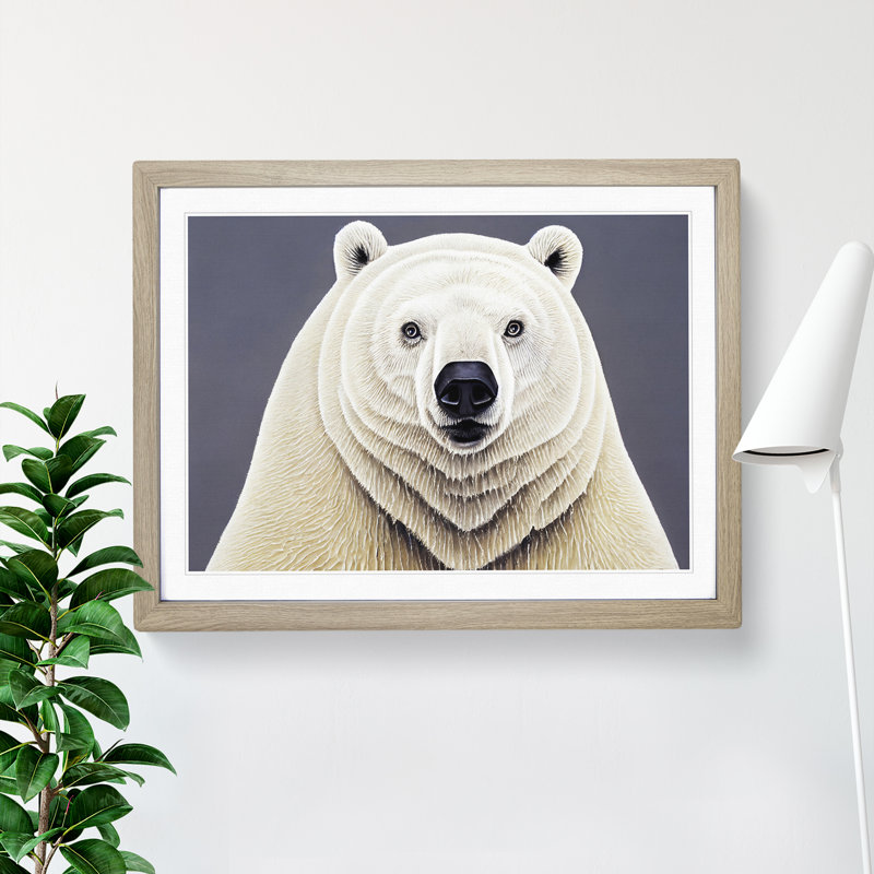 Euphoric Polar Bear - Framed Print, 34cm H x 46cm W x 2cm D, Oak
