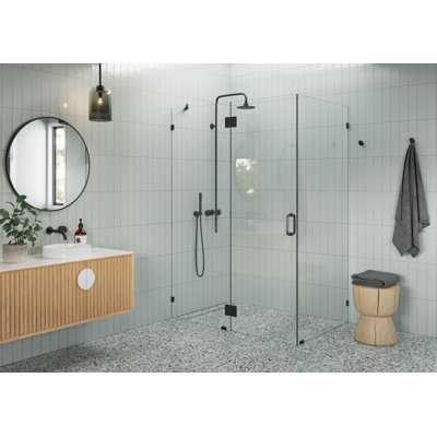 Halo 53 in. x 37 in. x 78 in. 90-degree Fully Frameless Glass Hinged Shower Enclosure