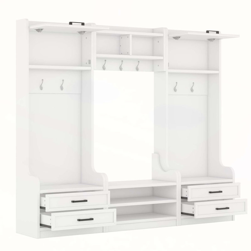 4-in-1 Detachable Hall Tree with Storage, Hooks, and Shoe Bench, Ideal for Entryway Organization and Elegance, White