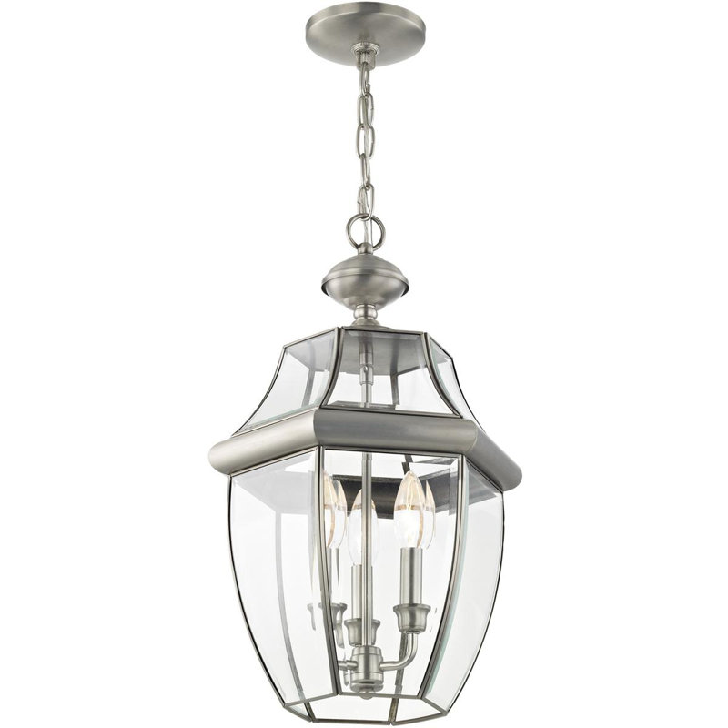 Outdoor Pendant Lighting Fixture with Clear Glass Shade, Brushed Nickel