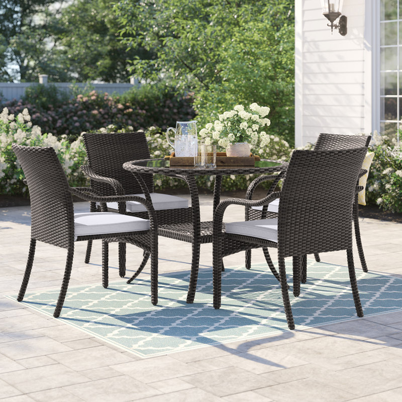 Tahirul 4 - Person Patio Dining Set with Round Table , Cushions Included, Gray