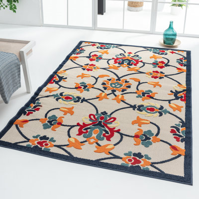 Lamprecht Floral High-Low Pile Indoor/Outdoor Durable Performance Area Rug