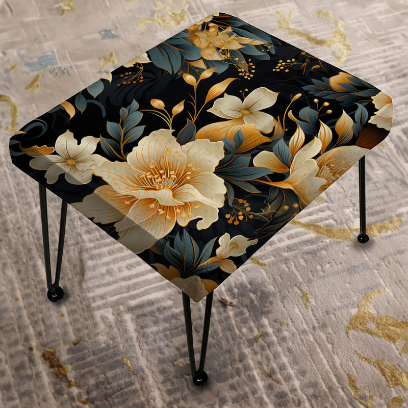 Timeless Beige Peony Sophistication II - Floral Rectangle Ottoman
