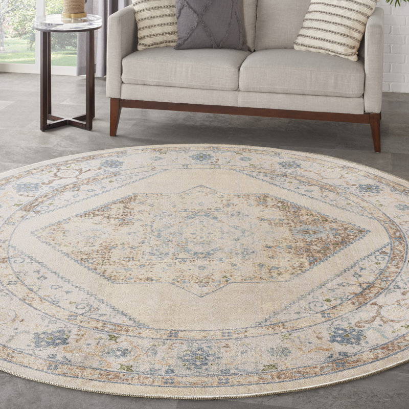 Tapis ivoire lavable à la machine Haydel, Rond 7 pi 10 po