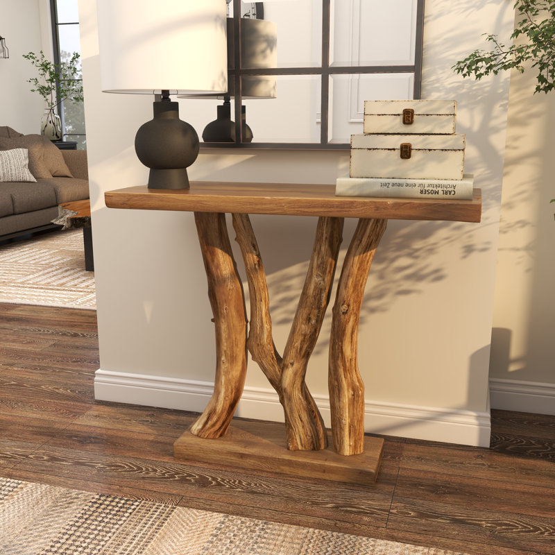 Dunand Brown Teak Wood Small Live Edge Tree Trunk Console Table 35" x 14" x 32"
