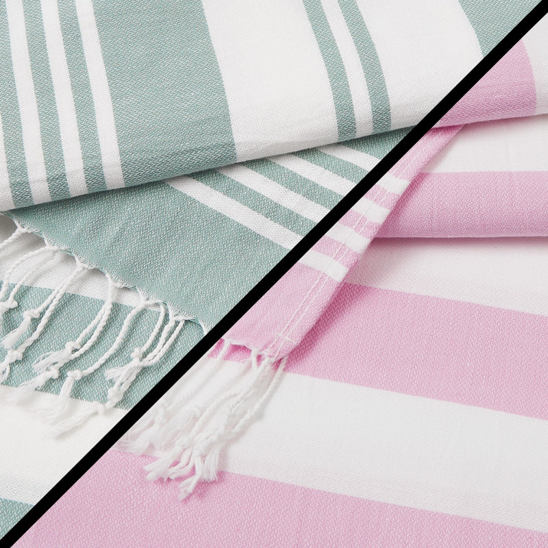  Salty Stripe Beach Towel Set, Green/Pink