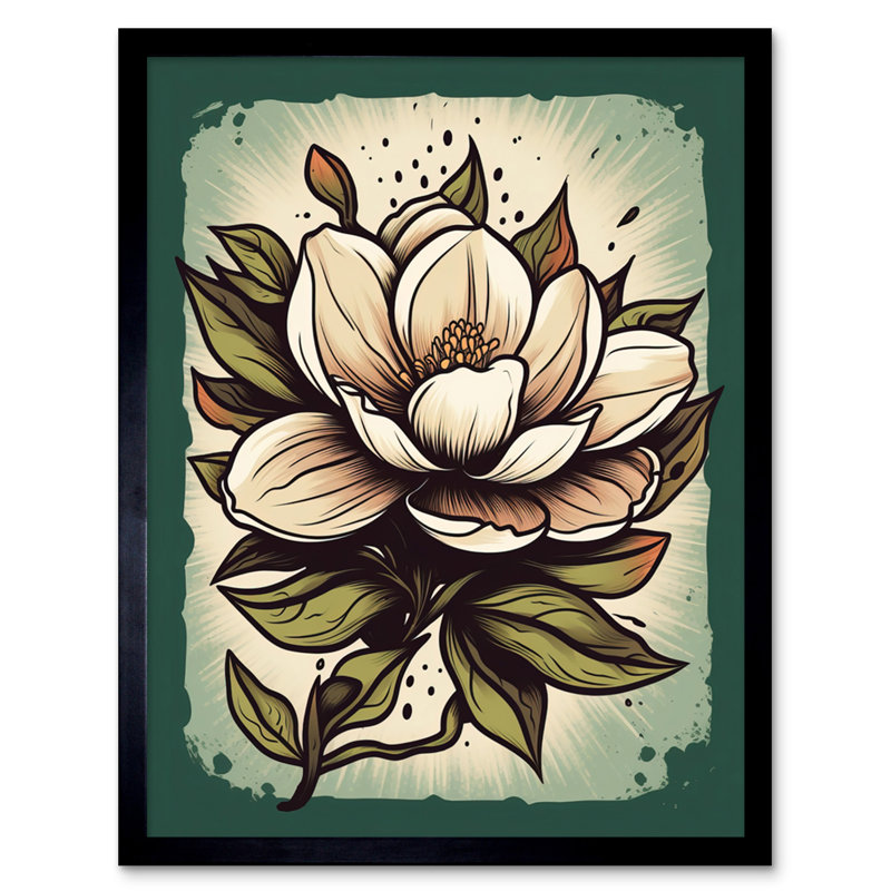 Aashdon Old School Magnolia Flower USA Tattoo Ink Body Art Rockabilly Americana 1 Piece Single Picture Frame Wall Art