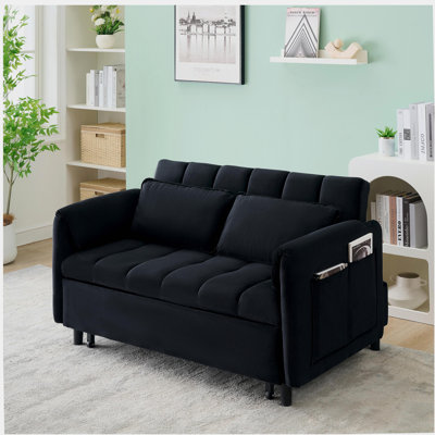 52" Modern Velvet Sofa Bed - 3-In-1 Convertible with Pillows & Side Pockets