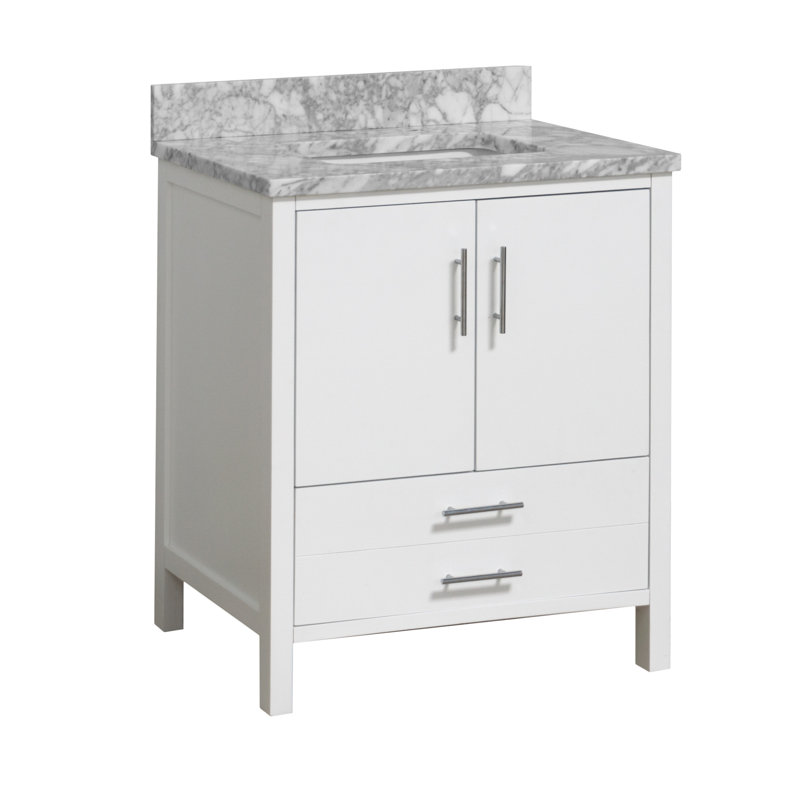 Ensemble de meuble-lavabo simple 30 po Kiara, Blanc, Marbre de Carrare
