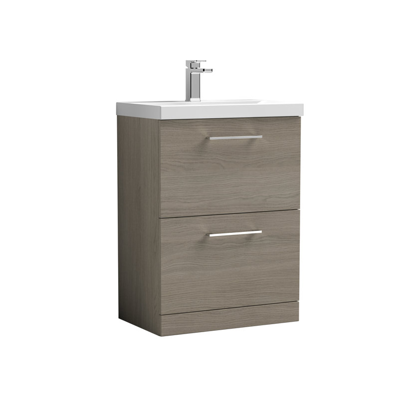 Arno 610mm Single Bathroom Vanity with Integrated Vitreous China Basin, Solace Oak