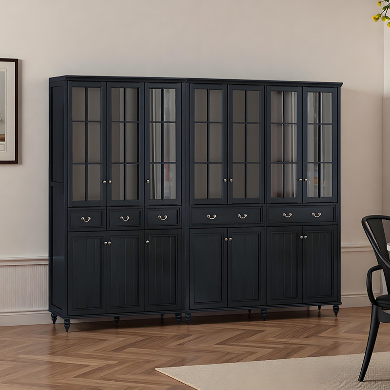 Bibliothèque classique noire de style américain, H 82,68 po x l 121,26 po x P 15,75 po