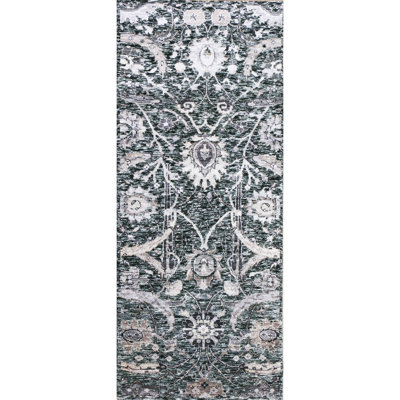 Hand Knotted Damask Area Rug in Black/White/Brown