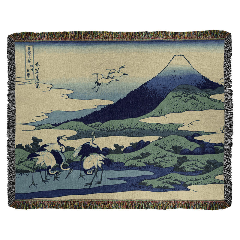 Jeté en coton pour grues japonaises lourdes, Bleu / vert / beige