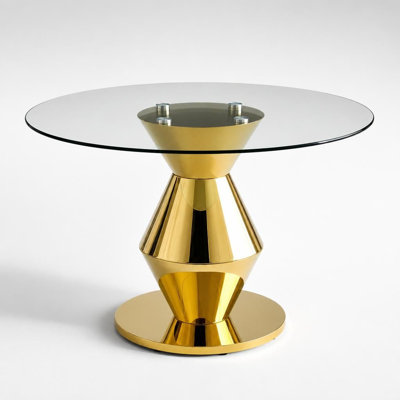 Table de salle à manger ronde de 47,25 pouces avec plateau en verre trempé et structure en acier inoxydable, pouvant accueillir 4 à 6 personnes, style minimaliste moderne, surface facile à nettoyer résistante à la chaleur et aux égratignures, idéale pour les espaces de salle à manger et les restaurants commerciaux