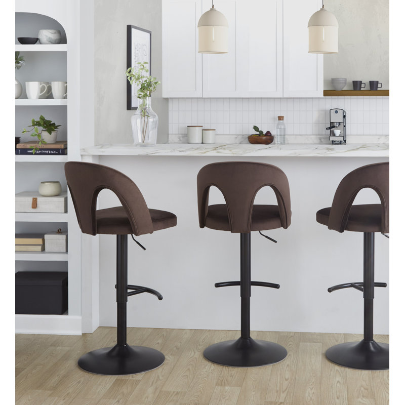 Ensemble de 2 tabourets de bar réglables Ava, Velours espresso, Noir