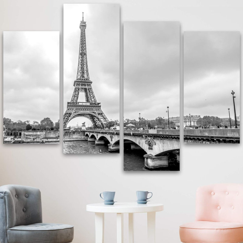 Ensemble de 4 pièces noir et blanc Tour Eiffel Paris