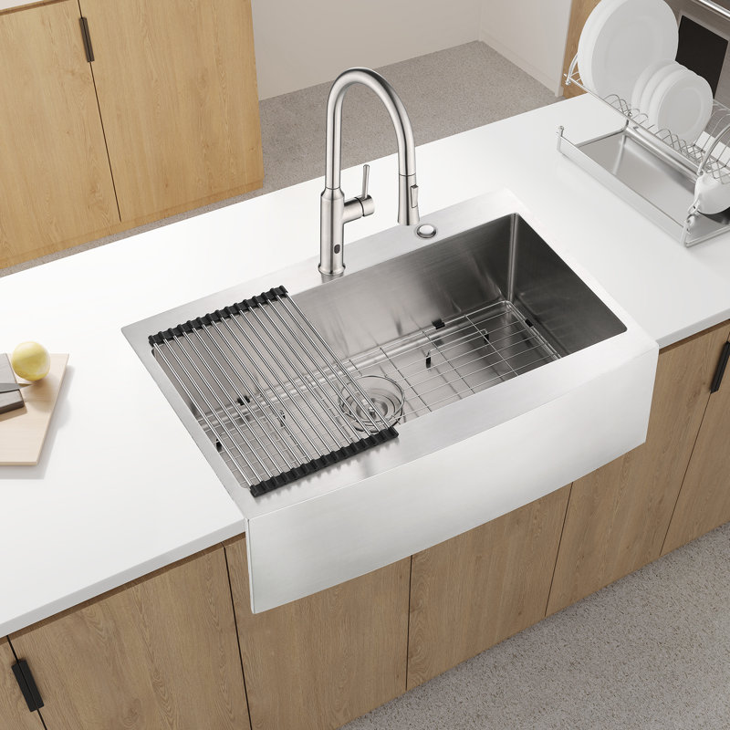 Évier de cuisine 33 po x 22 po x 10 po - tablier simple en acier inoxydable de style tablier T304 robuste, résistant à la rouille et aux taches, facile à nettoyer, surface d'aspect nickel brossé de calibre 16