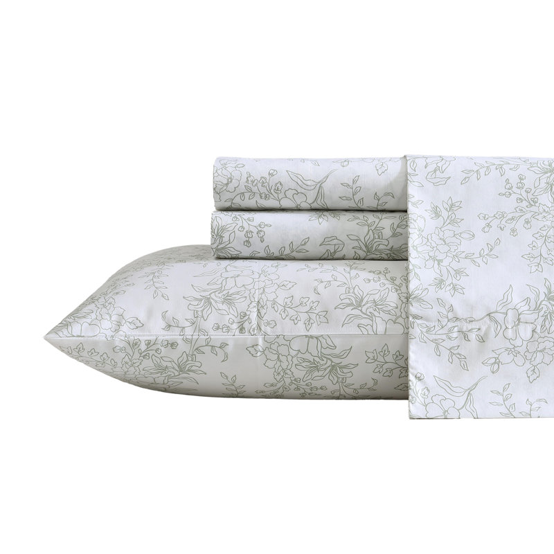 Hawley Floral Green Cotton Twin Sheet Set