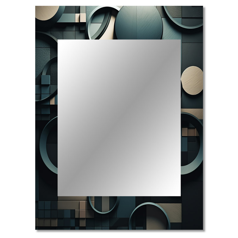 Teal Fragmented Forms - Miroir décoratif cubique, miroir mural sarcelle, impression d'art en métal, 40 po x 30 po