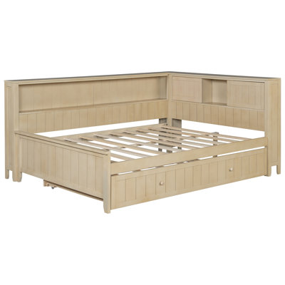 Full Size Wood Daybed With Storage Shelves And Trundle Milk by Winston Porter
