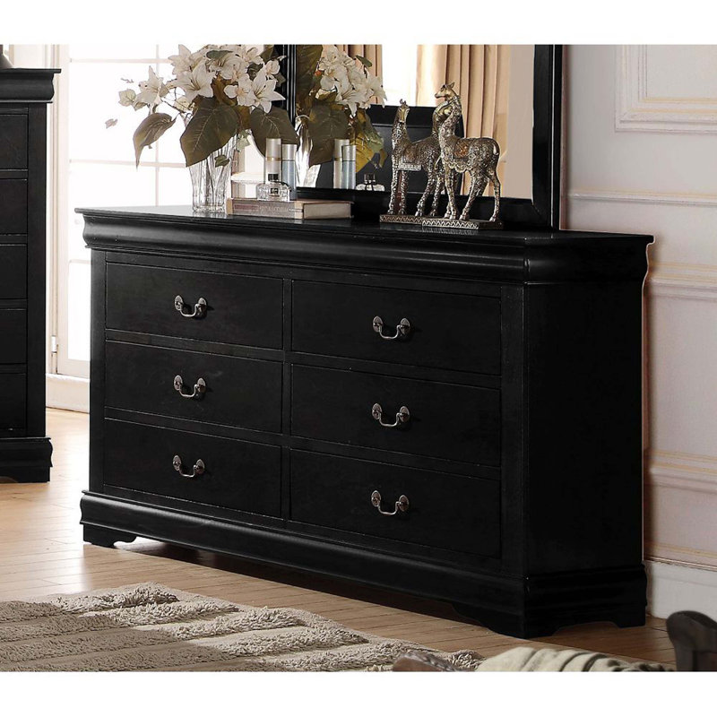 Commode de chambre double 57 po à 6 tiroirs de 57 po (miroir non inclus), Gris foncé
