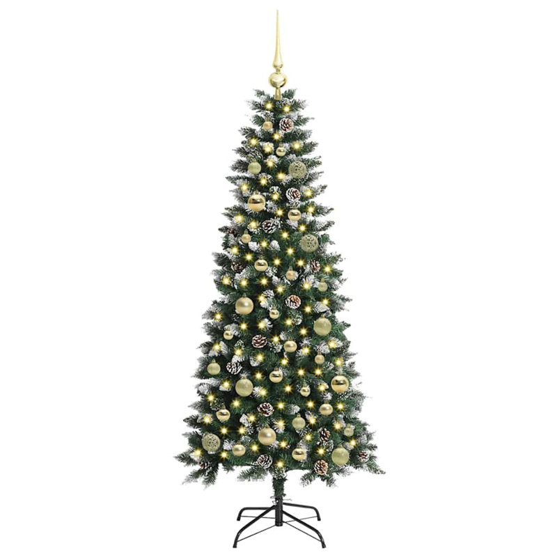 Artificial Christmas Tree with 150 LEDs Green, 4.92' H, Gold