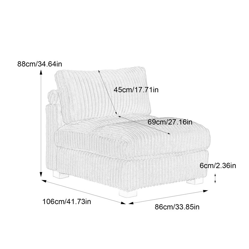Upholstered Faux Rabbit Fur Flannel Armless Chair with Pillow Back, Single Chair Module Part For Sectional Sofa, Green