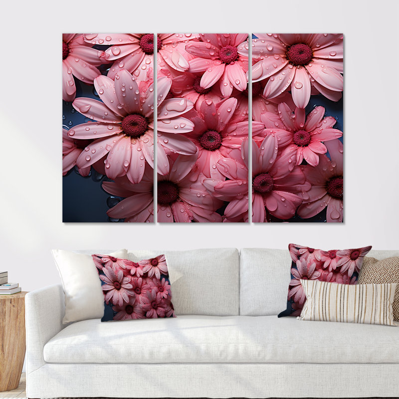 «Pink Daisy Bloom Harmony II - Daisies», ensemble d'art sur toile, H 60 po x l 84 po x P 1,5 po, Toile tendue
