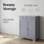 Élégante solution de rangement grise: armoire à double porte avec tiroirs et tablette réglable pour le salon, le couloir ou la cuisine-1045289574