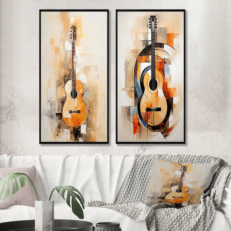 Guitare Simplicity Earthy Brown - ensemble de salon de musique Wall Art, Cadre noir, H 40 po x l 41 po