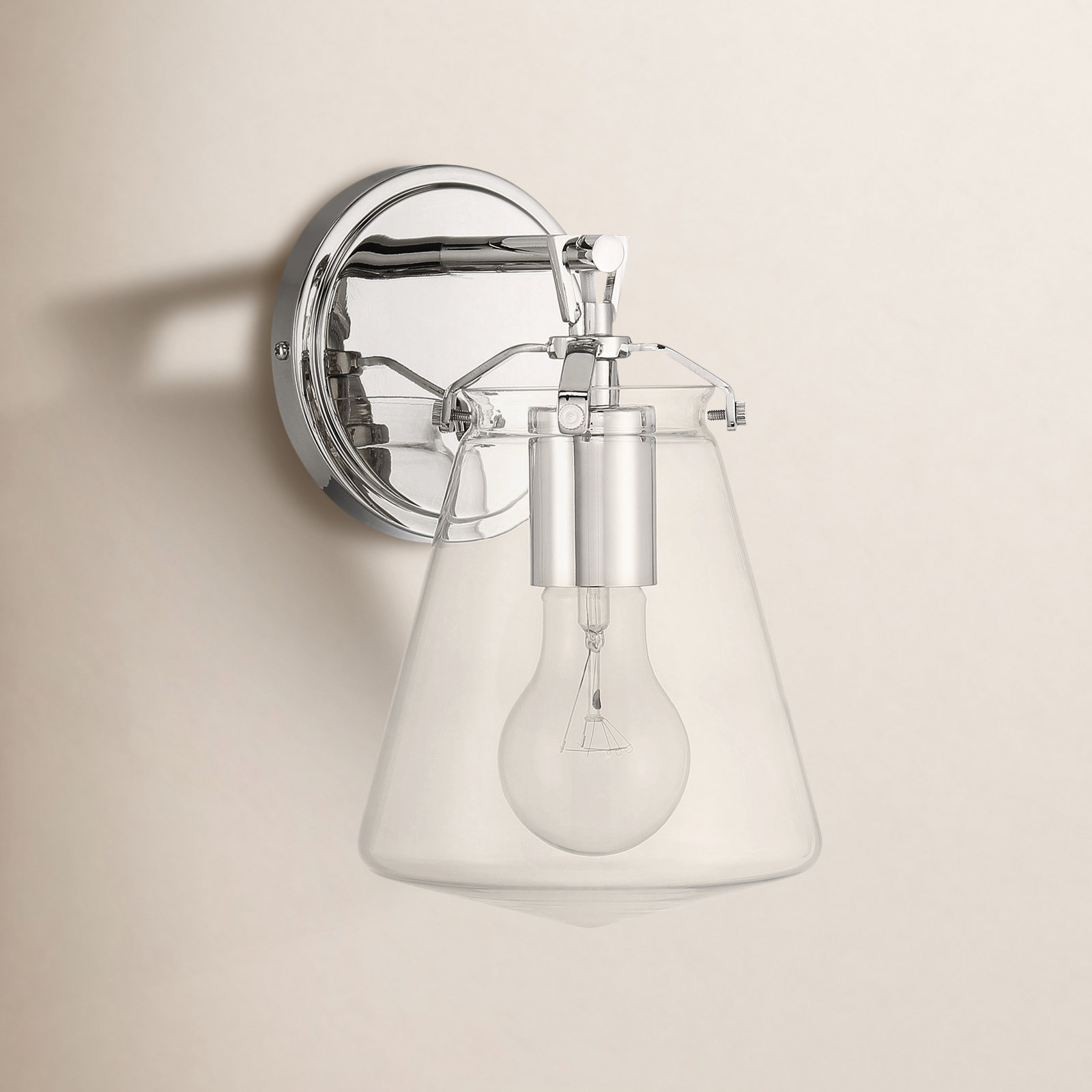 Single Light Dimmable Armed Sconce, Polished Nickel